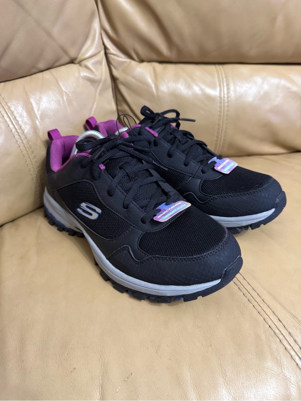 NWT Skechers Memory Foam Trail Sneakers Black Purple Women’s Size 9